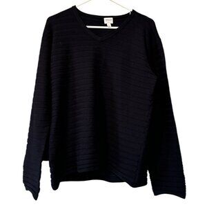 Armani Collezioni Black Wool Striped Sweater Made‎ in Italy Modern Designer